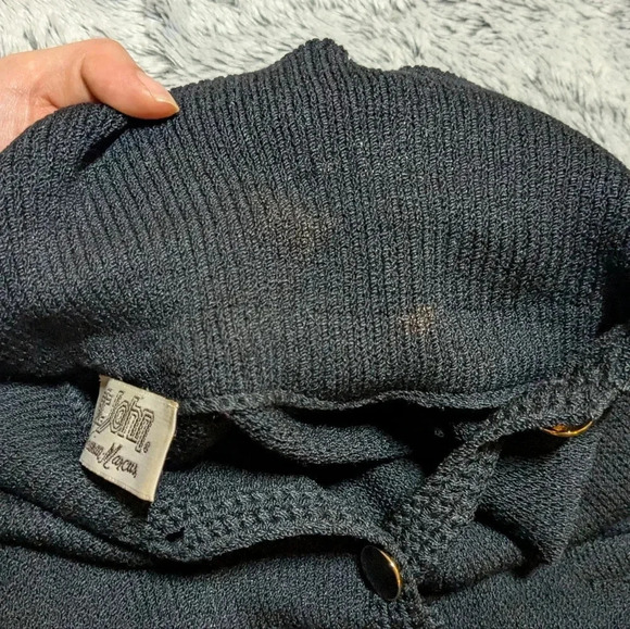 St. John Black Santana Knit Dress Midi Buttons Size 8 Collar Shirt Dress USA - Picture 10 of 10